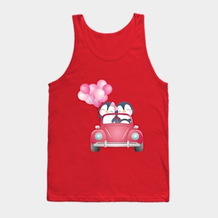 Cute Penguin Couple in Car with Balloons Tank Top